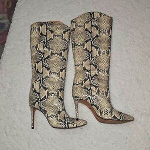 Schultz Size 6B 1/2 Maryanna Snake Print Leather Stiletto Boots NIB